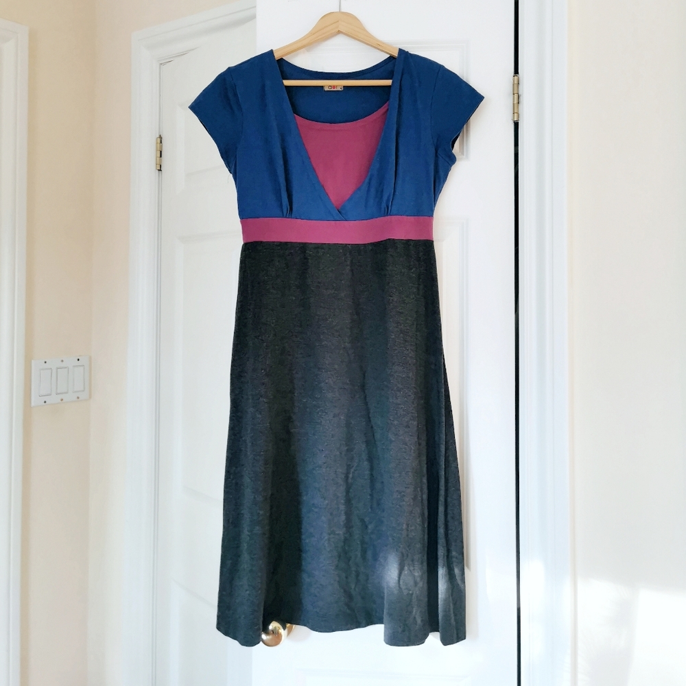 Dot colourblock casual shirt sleeves midi dress